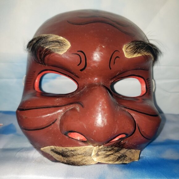 5 - Vtg Wood Indonesia Bali Topeng Dance Theater Demon Half-Masks Handcrafted - Picture 10 of 11